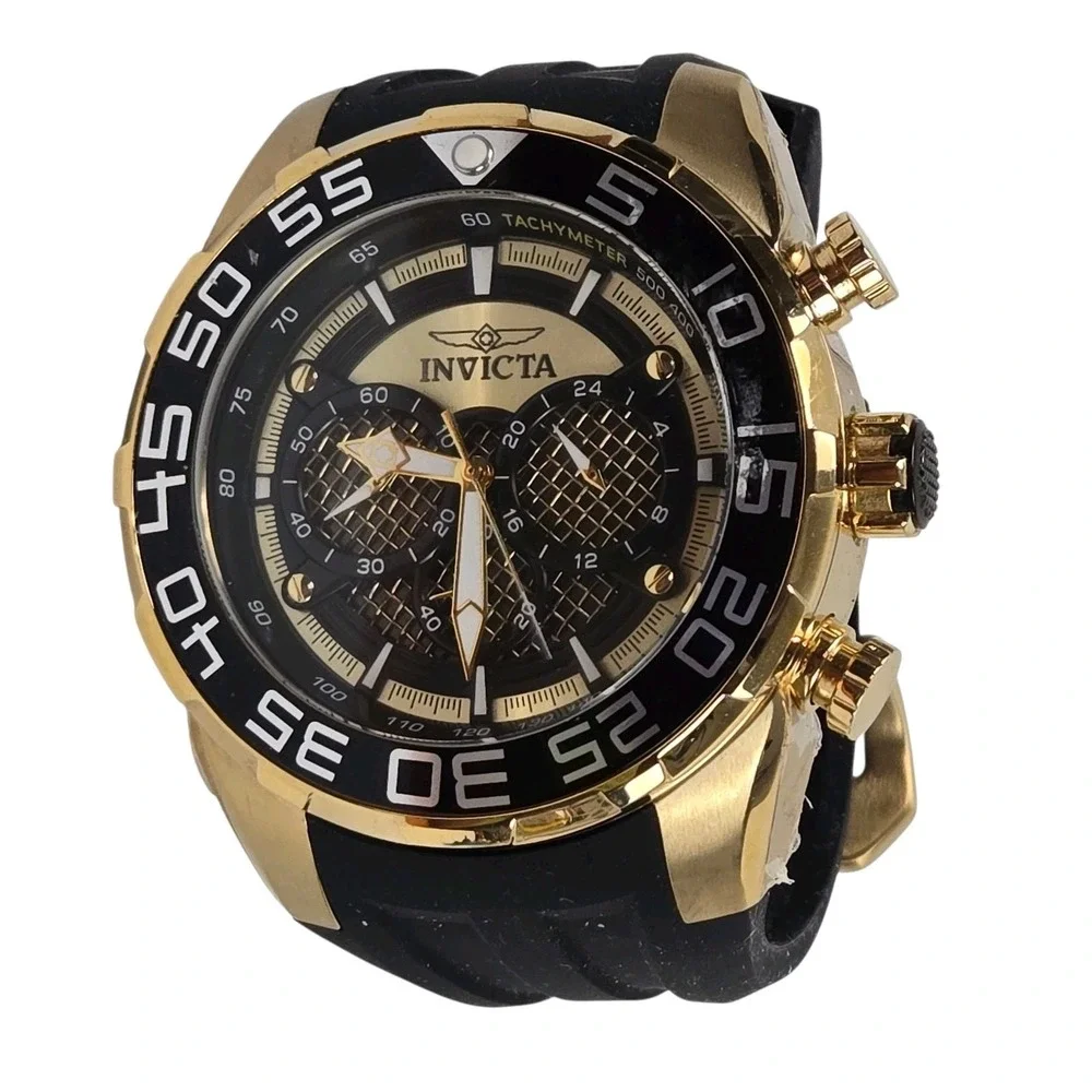 Invicta Men's Speedway Quartz Chrono 100m Gold Tone & Silicone Watch 26301 NICE